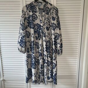 Navy Floral Long Sleeve Dress